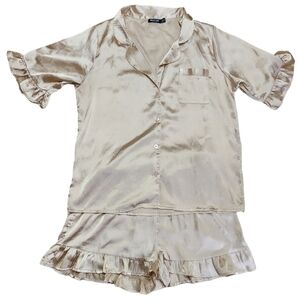 Nasty Gal Cream Satin Pajama Set